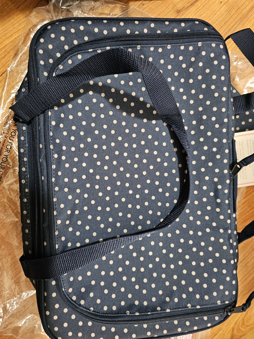 Navy Polka Dot Casserole Party Dish Transport Bag